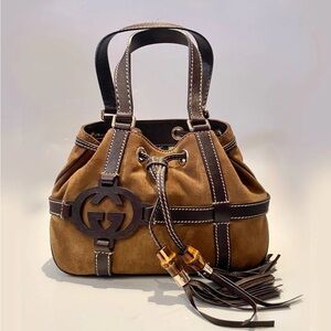 Tom Ford for Gucci - Brown Suede Shoulder Bag with Tassels with Matching Wallet